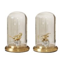 Glass Cover Brass Golden Bird Dragon Fly Animals Home Decor Display