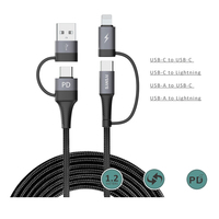 1.2m Braided Cable 4-in-1 Type C Lighting USB - Grey