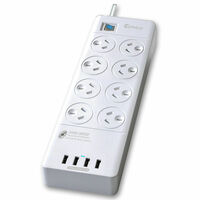 Sansai 8 Way 4 USB Surge Protected Powerboard