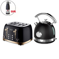 Classic 4 Slice Toaster Kettle Stainless Steel Set W/ Gift - Black