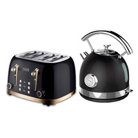 Classic 4 Slice Toaster Kettle Stainless Steel Set - Black